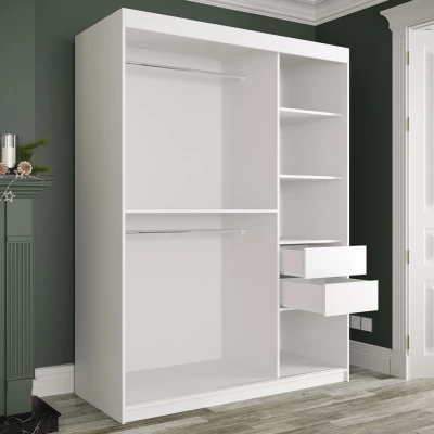 Gardróbszekrény 150 cm tükörrel és fiókokkal CARSON 4 - fekete márvány / fehér / arany