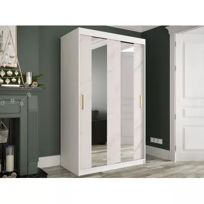 Keskeny gardrób 120 cm tükörrel és fiókokkal CARSON 4 - fehér márvány / fehér / arany
