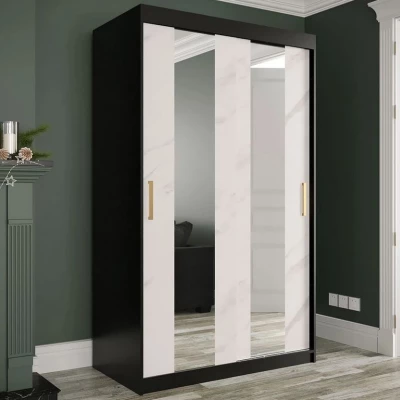 Keskeny gardrób 120 cm tükörrel és fiókokkal CARSON 4 - fehér márvány / fekete / arany