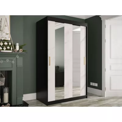 Keskeny gardrób 120 cm tükörrel és fiókokkal CARSON 4 - fehér márvány / fekete / arany