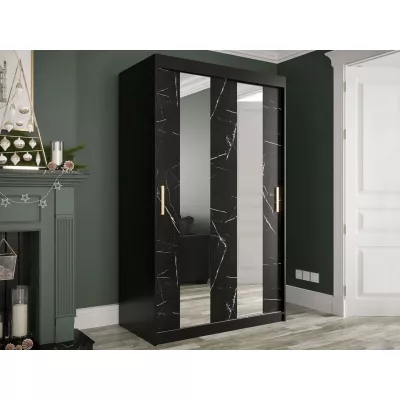 Keskeny gardrób 120 cm tükörrel és fiókokkal CARSON 4 - fekete márvány / fekete / arany