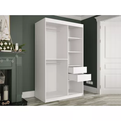 Keskeny gardrób 120 cm tükörrel és fiókokkal CARSON 4 - fekete márvány / fehér / arany