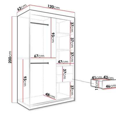 Keskeny gardrób 120 cm tükörrel és fiókokkal CARSON 4 - fehér márvány / fekete / arany