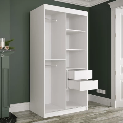 Keskeny gardrób 100 cm tükörrel és fiókokkal CARSON 4 - fehér márvány / fekete / arany