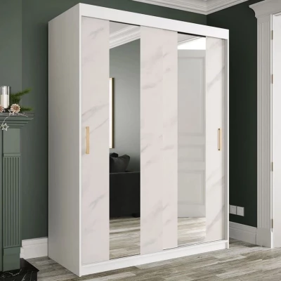 Gardróbszekrény 150 cm tükörrel CARSON 4 - fehér márvány / fehér / arany