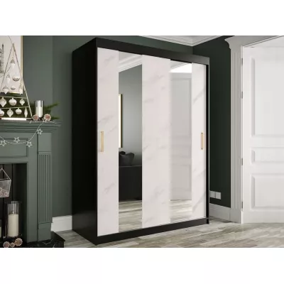 Gardróbszekrény 150 cm tükörrel CARSON 4 - fehér márvány / fekete / arany