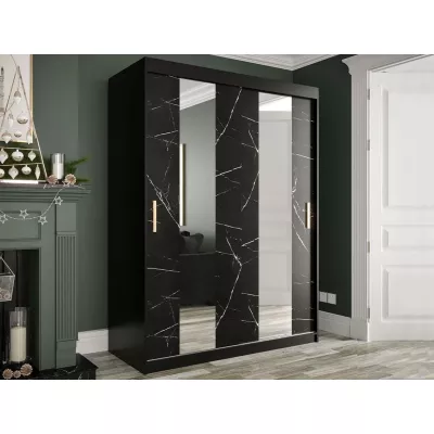 Gardróbszekrény 150 cm tükörrel CARSON 4 - fekete márvány / fekete / arany