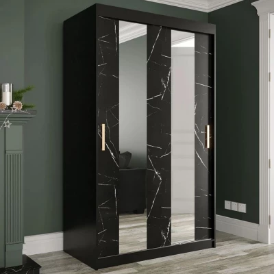 Keskeny gardrób 120 cm tükörrel CARSON 4 - fekete márvány / fekete / arany