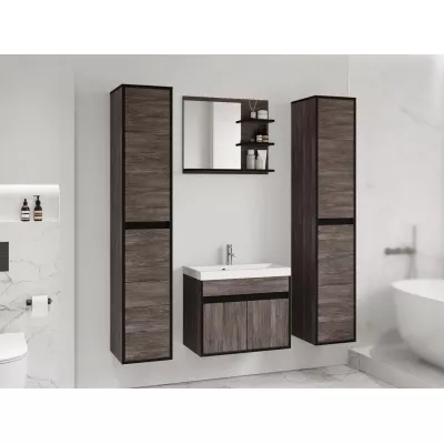 DENISON XL fürdőszoba szett tükörrel - bodega vörösfenyő / fekete grafit + szifon és Economico csaptelep INGYEN