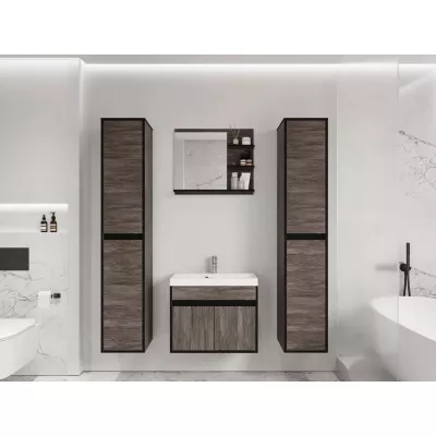 DENISON XL fürdőszoba szett tükörrel - bodega vörösfenyő / fekete grafit + INGYENES szifon