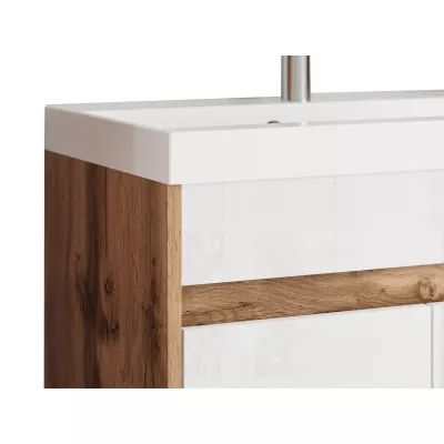 DENISON XL fürdőszoba szett tükörrel - bodega vörösfenyő / fekete grafit + szifon és Maro csaptelep INGYEN