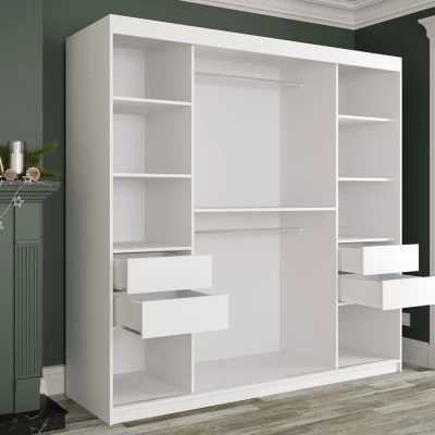 Gardróbszekrény 200 cm tükörrel és fiókokkal CARSON 3 - fekete márvány / fekete / arany