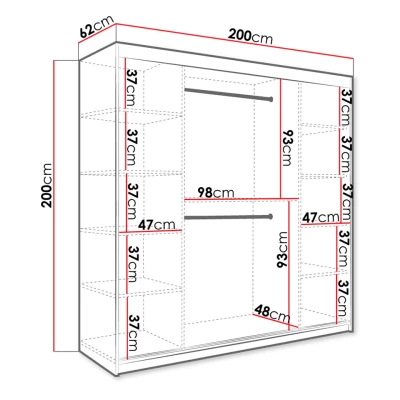 Gardróbszekrény 200 cm tükörrel CARSON 3 - fehér márvány / fekete / arany
