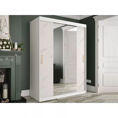 Gardróbszekrény 150 cm tükörrel CARSON 3 - fehér márvány / fehér / arany