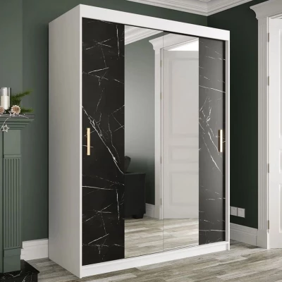Gardróbszekrény 150 cm tükörrel CARSON 3 - fekete márvány / fehér / arany
