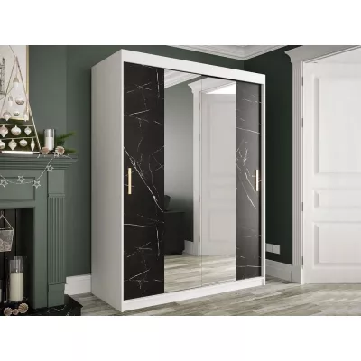 Gardróbszekrény 150 cm tükörrel CARSON 3 - fekete márvány / fehér / arany
