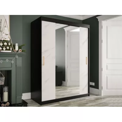 Gardróbszekrény 150 cm tükörrel CARSON 3 - fehér márvány / fekete / arany