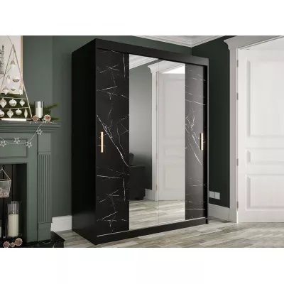 Gardróbszekrény 150 cm tükörrel CARSON 3 - fekete márvány / fekete / arany