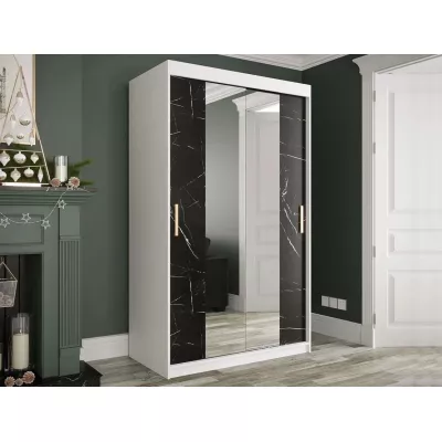 Keskeny gardrób 120 cm tükörrel CARSON 3 - fekete márvány / fehér / arany