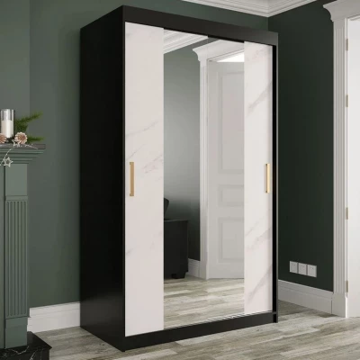Keskeny gardrób 120 cm tükörrel CARSON 3 - fehér márvány / fekete / arany