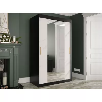 Keskeny gardrób 120 cm tükörrel CARSON 3 - fehér márvány / fekete / arany