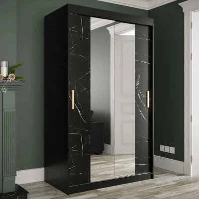Keskeny gardrób 120 cm tükörrel CARSON 3 - fekete márvány / fekete / arany