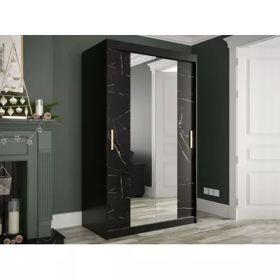 Keskeny gardrób 120 cm tükörrel CARSON 3 - fekete márvány / fekete / arany