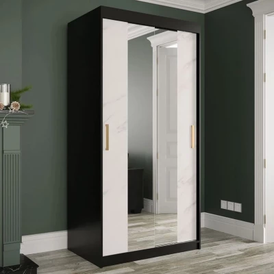 Keskeny gardrób 100 cm tükörrel CARSON 3 - fehér márvány / fekete / arany