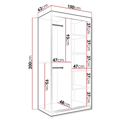 Keskeny gardrób 100 cm tükörrel CARSON 3 - fekete márvány / fekete / arany