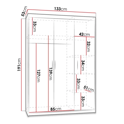 Gardróbszekrény 133 cm hálószobába ARCATA - sonoma tölgyfa