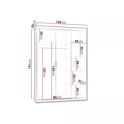 Gardróbszekrény 133 cm hálószobába ARCATA - sonoma tölgyfa