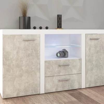 Modern kombinált fiókos komód THISE - beton / fehér
