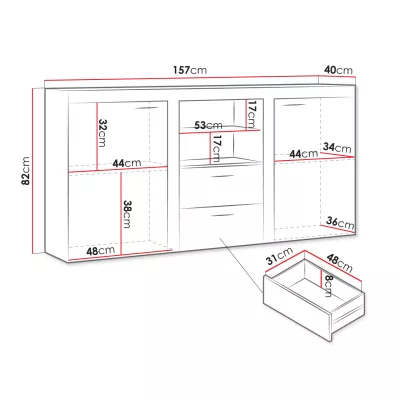 Modern kombinált fiókos komód THISE - beton / fehér