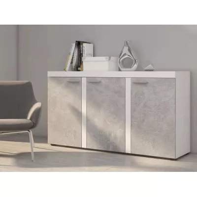 Széles fiókos komód ajtókkal THISE - beton / fehér
