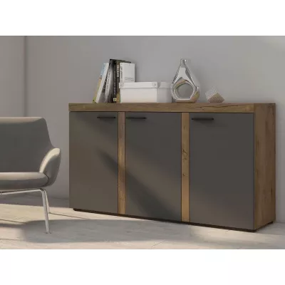 Széles fiókos komód ajtókkal THISE - Lefkas tölgy / grafit