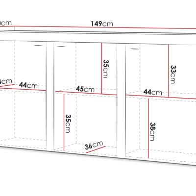 Széles fiókos komód ajtókkal THISE - beton / fehér