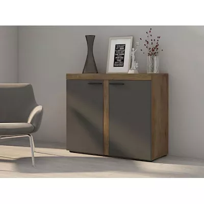 Keskeny fiókos komód ajtókkal THISE - Lefkas tölgy / grafit