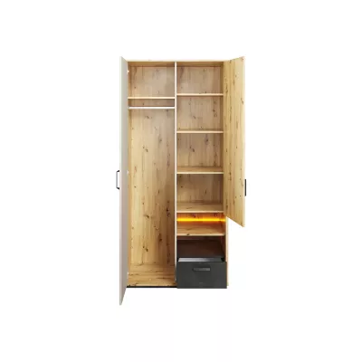 Kétajtós gardróbszekrény 90 cm APTOS - artisan tölgy / nyers acél / selyemfényű