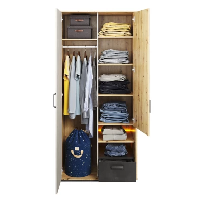 Kétajtós gardróbszekrény 90 cm APTOS - artisan tölgy / nyers acél / selyemfényű