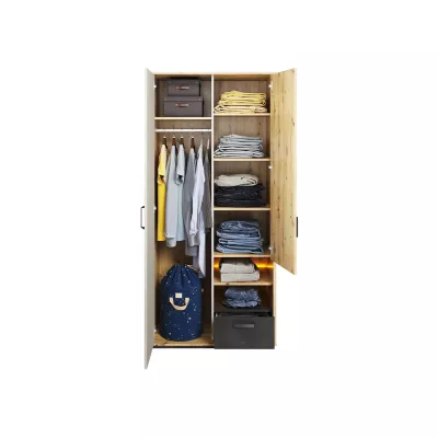 Kétajtós gardróbszekrény 90 cm APTOS - artisan tölgy / nyers acél / selyemfényű