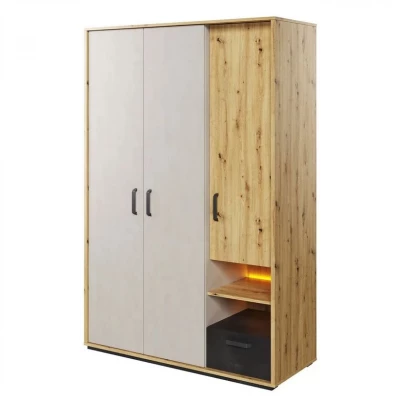 Háromajtós gardróbszekrény 130 cm APTOS - artisan tölgy / nyers acél / selyemfényű