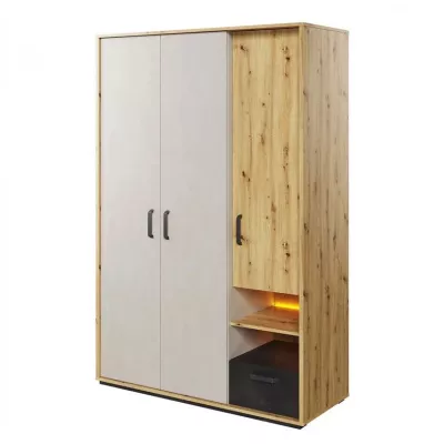 Háromajtós gardróbszekrény 130 cm APTOS - artisan tölgy / nyers acél / selyemfényű