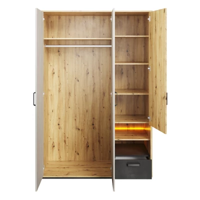 Háromajtós gardróbszekrény 130 cm APTOS - artisan tölgy / nyers acél / selyemfényű