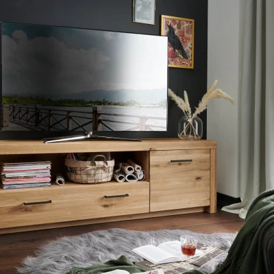 BRIGITE TV asztal - olajozott vadtölgy, fekete fogantyúk