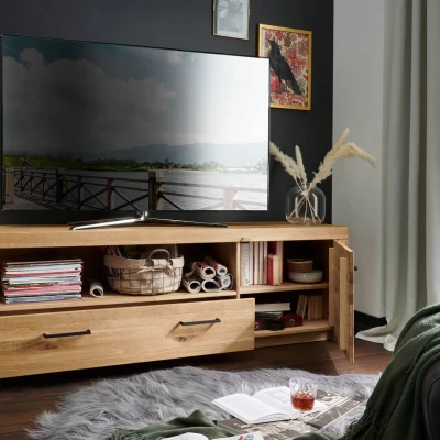 BRIGITE TV asztal - olajozott vadtölgy, fekete fogantyúk