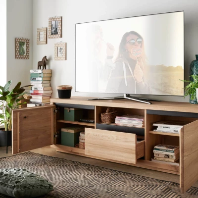 TV állvány LEXY - vad tölgy olajozott / fekete