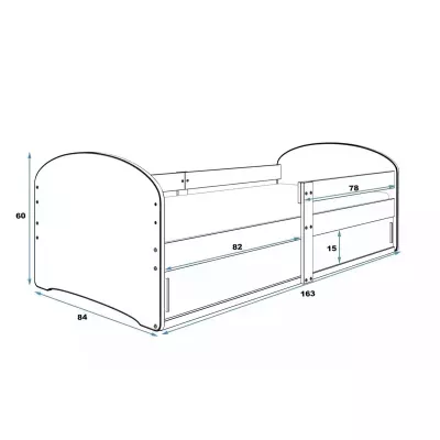 Gyerekágy tárolóhellyel matrac nélkül 80x160 CAT 1 - grafitszürke