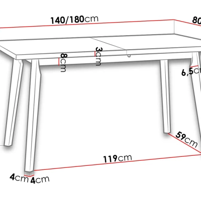 Kihúzható étkezőasztal 140x80 AMES 5 - unokája tölgy / fehér