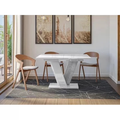 Kihúzható étkezőasztal 120x90 cm FREJMA - beton / fényes fehér