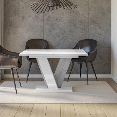 Kihúzható étkezőasztal 120x90 cm FREJMA - beton / fényes fehér